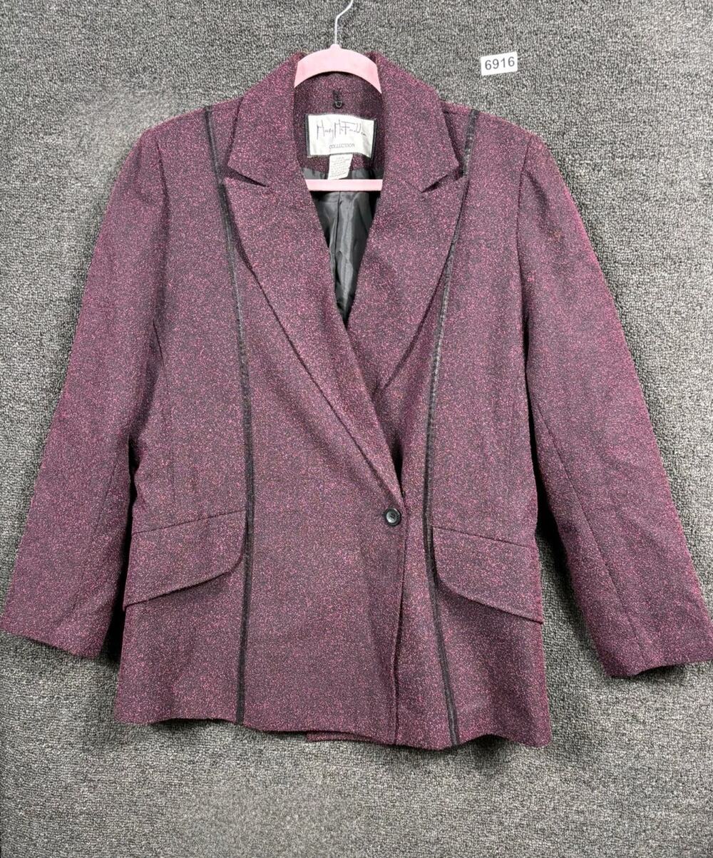 Mary McFadden Collection Tweed Blazer Jacket Womens Size 16 Dark Reddish Purple